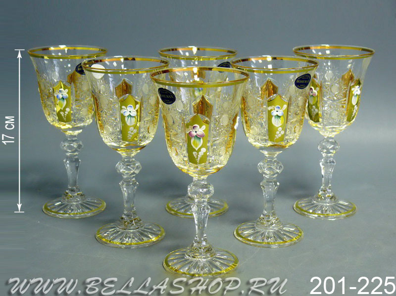 Bohemax 144-0 Набор бокалов для вина мал. Хрусталь Золото/Лепка