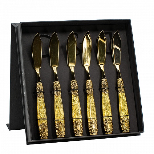 Набор столовых ножей для рыбы 6 пр (подар. уп.) QUEEN (золото, золотой шелк)