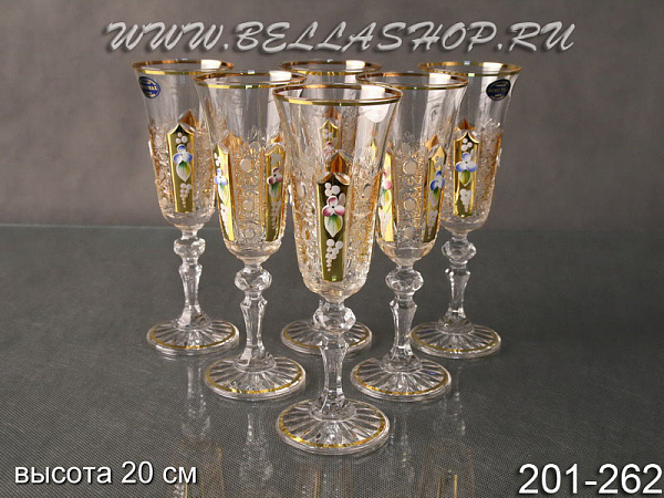 Bohemax 150-0. Набор бокалов для шампанского Хрусталь Золото/Лепка