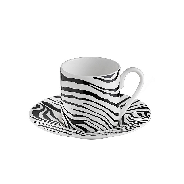 Набор кофейных чашек с блюдцами Roberto Cavalli Home серия - ZEBRAGE, 120мл., 2шт, ( п/к )