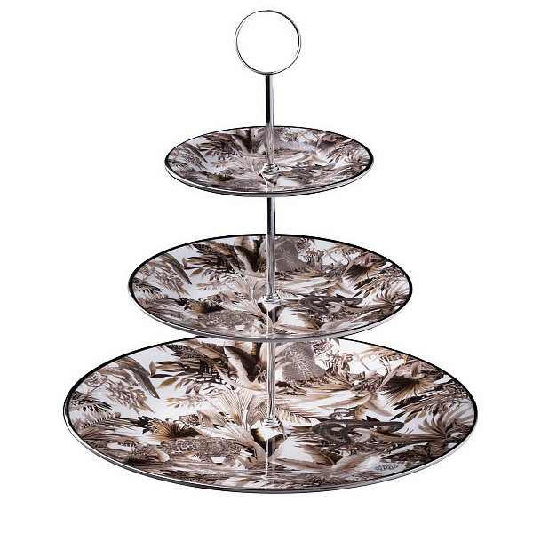 Горка 3х ярусная Roberto Cavalli Home TROPICAL JUNGLE BLACK - Ø 32* H. 34 Cm